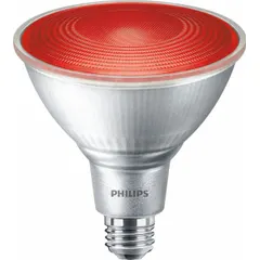 PHILIPS PAR38 LED lamp with medium screw (E26) base, 13.5 W power consumption, 120V AC operation, and 1,215 lm light output. Frosted finish. Suitable for directional lighting applications such as track lighting, recessed cans, and outdoor floodlights.