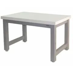 Heavy-duty open-base workstation with a gray laminate top measuring 72 inches by 36 inches. Fixed-height design supports an overall load capacity of 20,000 lb. Suitable for industrial assembly, maintenance, and testing applications where heavy machinery or large components are placed.