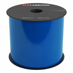 Continuous vinyl label roll for thermal transfer printing, 4 inches wide by 100 feet long. Blue gloss finish, suitable for indoor and outdoor use. Compatible with LabelTac 4 printer series. Used for industrial pipe marking, equipment identification, and safety signage.