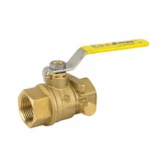 This JOMAR VALVE ball valve is a straight-pattern, full-port brass valve with press x press connections for use on copper tubing. It features a locking lever handle for secure flow control. Suitable for on/off or redirecting flow in plumbing and HVAC systems.