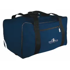 Blue nylon medical duffel bag with zipper closure, measuring 23 in L x 16 in W x 12 in D. Designed to accommodate C-Collars and other emergency medical supplies for first responders and healthcare personnel.