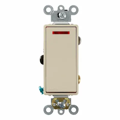 LEVITON Wall Switch: Rocker Switch, Single Pole, Maintained, Ivory, 120V AC - Rocker Wall Switches
