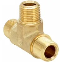 CA377 brass tee with 3/8 in x 3/8 in x 3/8 in configuration, rated for 3,900 psi maximum operating pressure. Length 2 7/16 in. Used to split or combine fluid flow in high-pressure hydraulic systems
