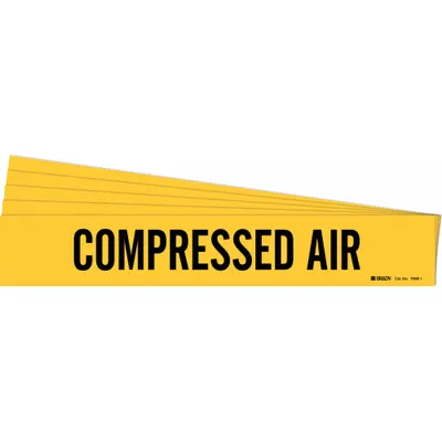 BRADY Pipe Marker: Compressed Air, Yellow, Black, Fits 2 1/2 to 7 7/8 in Pipe O.D. - Compressed Air Adhesive Pipe Markers