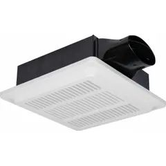 This Dayton standard bathroom exhaust fan is designed for wall mounting using a mounting bracket. It features a round duct and variable speed control, allowing adjustable airflow up to 100 cfm. The unit includes a backdraft damper to prevent reverse airflow. Suitable for removing moisture, odors, and airborne contaminants in bathrooms.