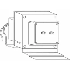 Open Class 2 transformer with 40 VA rating, stepping down 115V AC input to 24V AC output. Primary connection via screw terminals; secondary connection via wire leads. Wall-mount design suitable for low-voltage control circuits, access control systems, and signaling equipment.