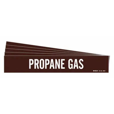 BRADY Pipe Marker: Propane Gas, Brown, White, Fits 2 1/2 to 7 7/8 in Pipe O.D. - Propane Gas Adhesive Pipe Markers