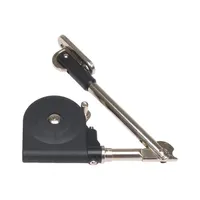 Lid support with 90° maximum support angle. Constructed from plastic, steel, and zinc alloy. Overall height of 9 9/64 inches. Used for controlled positioning of lids in enclosures and cabinets