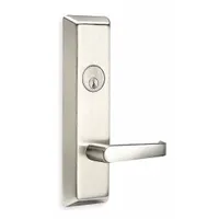 This stainless steel lever trim is designed for use with exit push bars on doors up to 48 inches wide. It features a lever outside trim and is ADA compliant. Suitable for commercial egress applications such as offices, hospitals, and schools