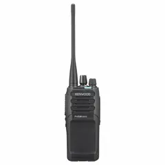 This KENWOOD handheld radio operates on UHF digital NXDN with 5 W output power and 64 channels. It has no display and requires an FCC license for operation. Suitable for business and industrial communication in settings such as warehousing, manufacturing, security, and facility management.
