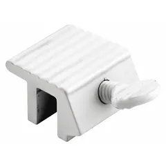 This non-handed sash lock is designed for sliding windows. It features a painted white finish and includes a handle. The lock mounts on the sash and has a 1/2 in overall length. Suitable for use in residential and commercial sliding window applications.