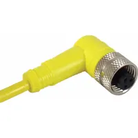 Cordset: 1/2"-20 Female Right Angle x Bare Wire, 3 Pins, Yellow, PVC, 5 m Cable Lg, 22 AWG Wire Size (MPN E18215)