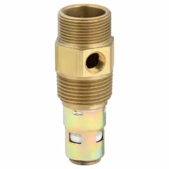 Brass check valve with 3/4 in compression inlet and 3/4 in male NPT outlet. Rated for maximum pressure of 500 psi. Used in pneumatic systems to prevent backflow in compressed air or gas lines.