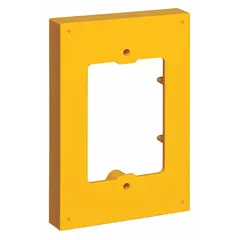 Yellow plastic spacer with 5/8 in overall depth, designed for use with Stopper Stations. Includes two mounting screws. Used to create proper clearance when mounting alarm or wall fixture covers on wall surfaces, ensuring a flush and secure fit.