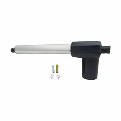 This knee actuator is a replacement part for Joerns Care Ultra Care XT and Easy Care healthcare beds. Constructed from metal with a silver finish, it is used to adjust the knee section for patient positioning and comfort in hospital and long-term care settings.