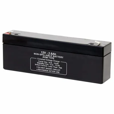 OEM APPROVED VENDOR AGM Sealed Lead Acid Battery, 12V DC, 2.6 Ah, Deep Cycle - AGM Sealed Lead Acid Batteries