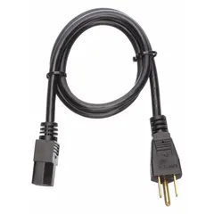 This 3 ft power cord features a NEMA 5-15P plug and C13 receptacle, with 3/18 AWG conductors and an SJT PVC jacket. Rated for 10 A, it is used to connect electronic equipment such as computers, monitors, and printers to standard power outlets.