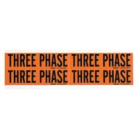 Self-stick vinyl marker with 'Three Phase' legend and B label style. Used for identifying electrical conduits and voltage sources in industrial settings. Label height 1 1/8 in