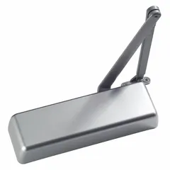 Grade 1 heavy duty aluminum door closer for interior use. Parallel arm type, non-hold open, adjustable spring size 6. ADA compliant. 12-inch length. Suitable for controlling door closing speed and force in high-traffic commercial or institutional settings.