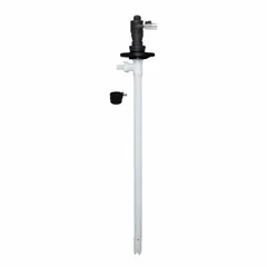 This manual nozzle features a polypropylene body and spout with a Camlock connection for quick attachment. Wetted materials include 316 stainless steel, polypropylene, and Viton, providing chemical resistance for fluid transfer from drums. Maximum flow rate is 31.7 gpm. No meter included.