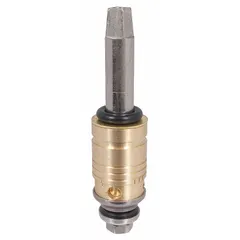This brass compression cartridge is a replacement part for Chicago Faucets brand faucets. It controls hot and cold water flow in commercial or industrial plumbing fixtures. The cartridge restores proper shut-off and temperature mixing. Includes one cartridge.