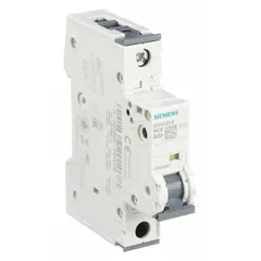 The Siemens 5SY41205 is a 20 A, A-curve supplementary protector with a screw clamp terminal connection. It is rated for 230/400V AC with a 10kA interrupting capacity and 72V DC. Designed for DIN rail mounting, it provides overload and short-circuit protection in branch circuits and control panels.
