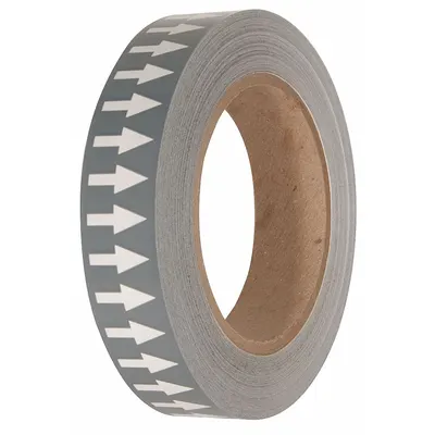 INCOM MANUFACTURING Arrow Tape: Gray, White, 1 in Wd, 108 ft Roll Lg, Polyethylene, 1 in Roll Wd - Pipe Marker Directional Flow Arrow Banding Tape