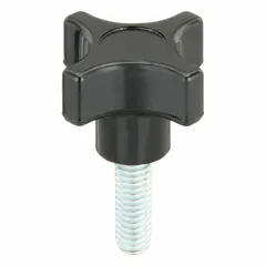 This 4-arm knob features a thermoset construction with a 1.5 in diameter and a 5/16"-18 threaded stud. Designed for manual adjustment and clamping applications, it provides a secure grip for frequent hand-tightening in machinery, jigs, and fixtures.