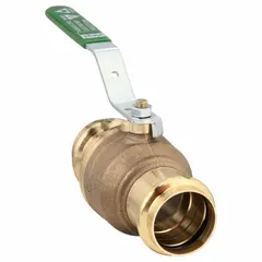 This bronze, straight, two-piece ball valve features press x press connections for fast installation without threading or soldering. The locking lever handle provides secure shut-off and tamper resistance. Suitable for flow control in commercial and industrial piping systems, including HVAC and plumbing applications.