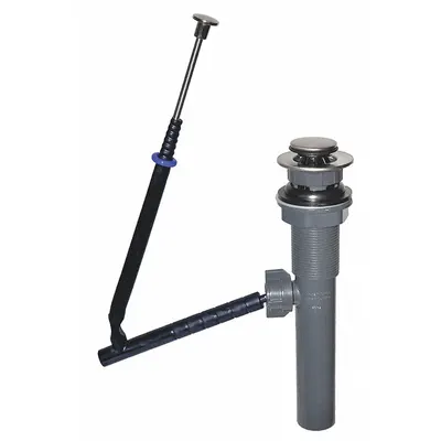DANCO Sink Drain: Plastic, Brushed, 8 1/2 in Overall Ht, 2 1/8 in Overall Dia - Sink Drains with Lever-Activated Stopper