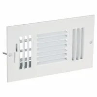Sidewall/Ceiling Register: Ceiling/Wall, 5 3/4 in H, 9 3/4 in W, Louvered, Powder Coated, White