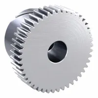 Metric spur gear with locking hub, 45 teeth, module 0.5, 6 mm bore, 20° pressure angle. Made of SUS303 stainless steel, JIS N8 precision (JIS B1702-1:1998). Suitable for power transmission in industrial machinery requiring secure shaft mounting