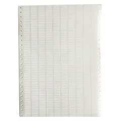 Acrylic precut label sheet with 10,000 labels, each measuring 3/16 in x 5/8 in. Features acrylic adhesive for bonding to various surfaces. Suitable for asset tagging, cable identification, and component marking in industrial environments.