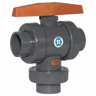 HAYWARD Manual Three-Way Ball Valve: CPVC, Three-Piece, T Flow, Std Port Ball Port - T-Port CPVC Ball Valves