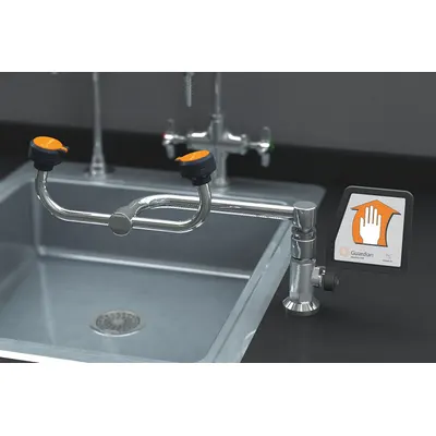 GUARDIAN EQUIPMENT Plumbed Eyewash: Std, Eyes Coverage, Push Plate, Right Side - Counter-Mount Eyewash Stations