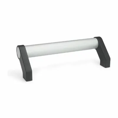 JW WINCO Pull Handle: Threaded Holes, Aluminum, Silver - Load-Rated Angled-Leg Tubular Pull Handles