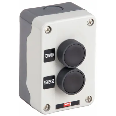 Dayton Control Station: (2) Push Buttons, 0 Pilot Lights, 2NO, For/Rev - Push-Button Control Stations