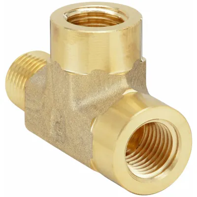 PARKER Metal Pipe Tee: Tee, CA377 Brass, 1/8 in x 1/8 in x 1/8 in, 3,200 psi - Threaded Extreme-Pressure Hydraulic Pipe Fittings