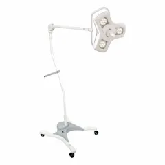 Floor-stand medical examination light delivering 70,000 Lux at 1 meter with a 4300K color temperature and 95 CRI. Operates on 100 to 240V AC and consumes 37 W. Suitable for use in clinical settings for patient examinations.