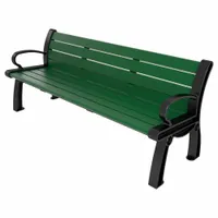 This vandal-resistant resinwood bench from the Heritage series is suited for public parks, campuses, and commercial spaces. It measures 72 inches in overall length and 30 inches in overall height, with a green seat and black frame