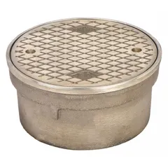 This floor cleanout provides access to drainage systems in commercial and industrial floors. It includes a cleanout body and cover made of corrosion-resistant nickel bronze with a bronze color. The unit has a 6 in overall diameter and 3 in overall height.
