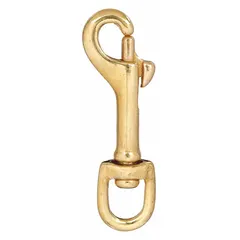 Bronze slide bolt spring snap with 1/4 in opening size. Designed for slide-bolt operation in non-lifting applications such as securing light loads, lanyards, or tie-downs.