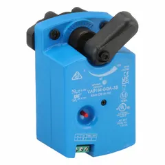 Electric ball valve actuator for VG1000 series valves. Operates on 24V AC power with normally open valve action. Used to automate flow control in HVAC and industrial piping systems.