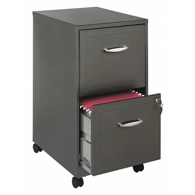 SPACE SOLUTIONS Vertical File Cabinet: Metallic Charcoal, 2 Drawers, 26 3/4 in Overall Ht - Mobile File Cabinets