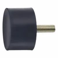 Cylindrical vibration-isolating mount with male x non-threaded style, constructed from natural rubber. Reduces transmitted vibration from rotating or reciprocating machinery to supporting structures. Commonly used in pumps, compressors, and industrial equipment to minimize noise and protect components