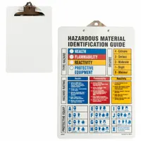 This safety clipboard is designed for industrial environments to hold documents, checklists, or safety data sheets. It accommodates standard English-language forms with a 9 in overall width. The clipboard helps keep critical information accessible and organized on the job