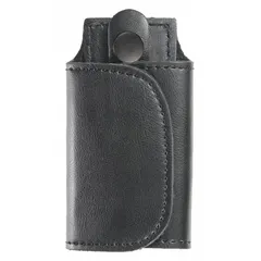 This leather key holder is designed for secure key storage. It features a plain black leather construction with a hook-and-loop closure for quick access. Measuring 4 1/2 inches by 65 millimeters, it is suitable for daily carry in industrial or commercial environments.