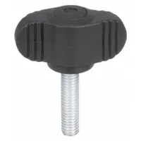 KIPP Hand Knob: Wing, Plastic w/ SS Thread, 1/4"-20 Thread, 30 mm Thread Lg, 28 mm Dia (MPN K0274.00A2X30)