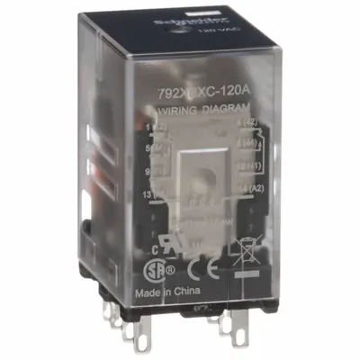 SCHNEIDER General Purpose Relay: Socket Mounted, 12 A Current Rating, 120V AC, DPDT - Socket-Mounted Relays