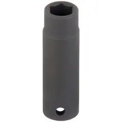 This 1/2" drive impact socket is designed for use with impact wrenches to tighten or loosen fasteners. It features a 17 mm, 6-point, deep profile for secure engagement on hex nuts and bolts. The manganese phosphate finish provides corrosion resistance. Suitable for automotive repair, heavy equipment maintenance, and industrial assembly.